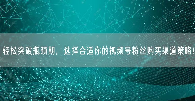 轻松突破瓶颈期,选择合适你的视频号粉丝购买渠道策略!